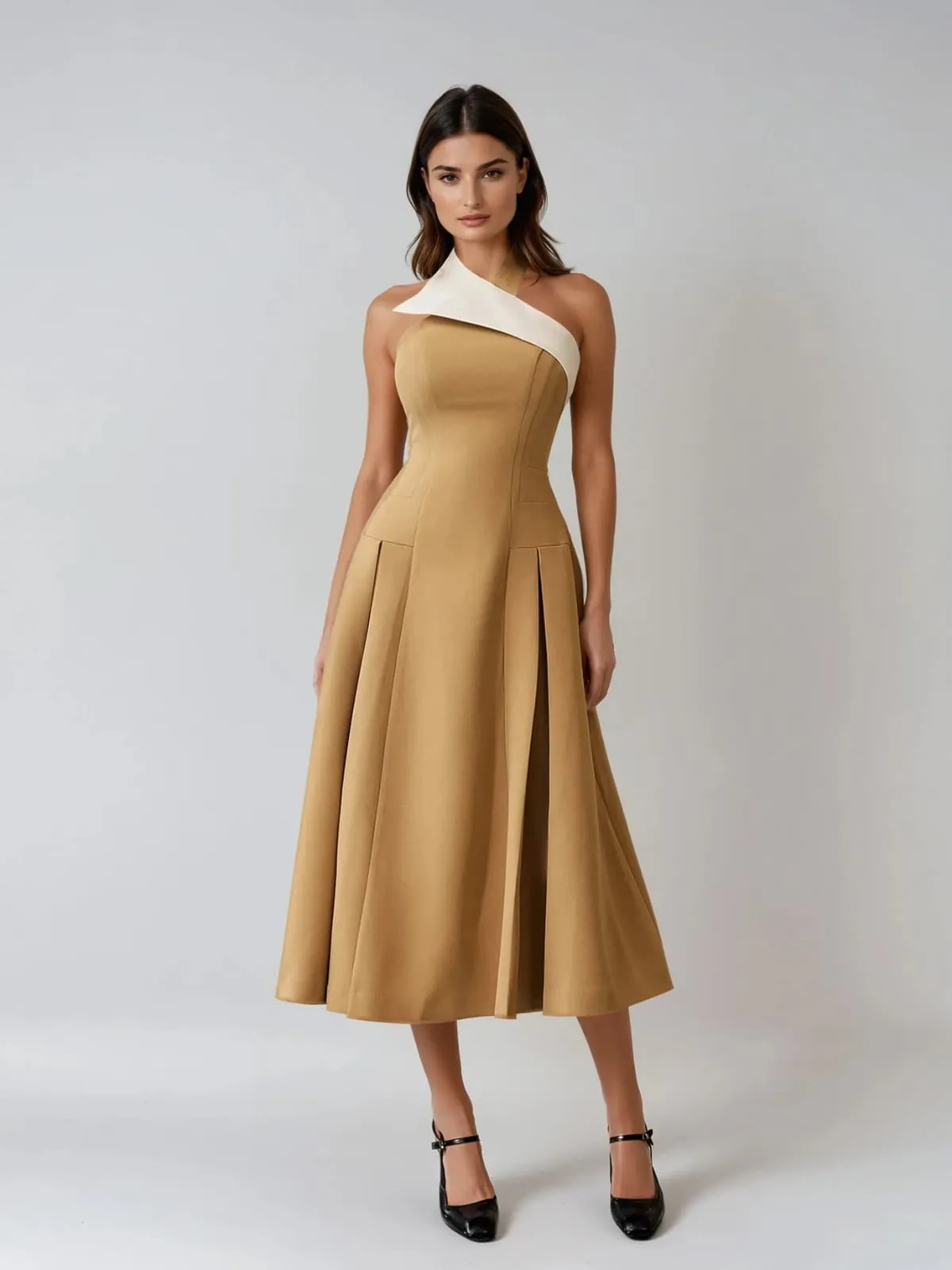 Fazrik Halterneck Midi Dress In Toast Tan sold by Mew Mews product image thumbnail 3