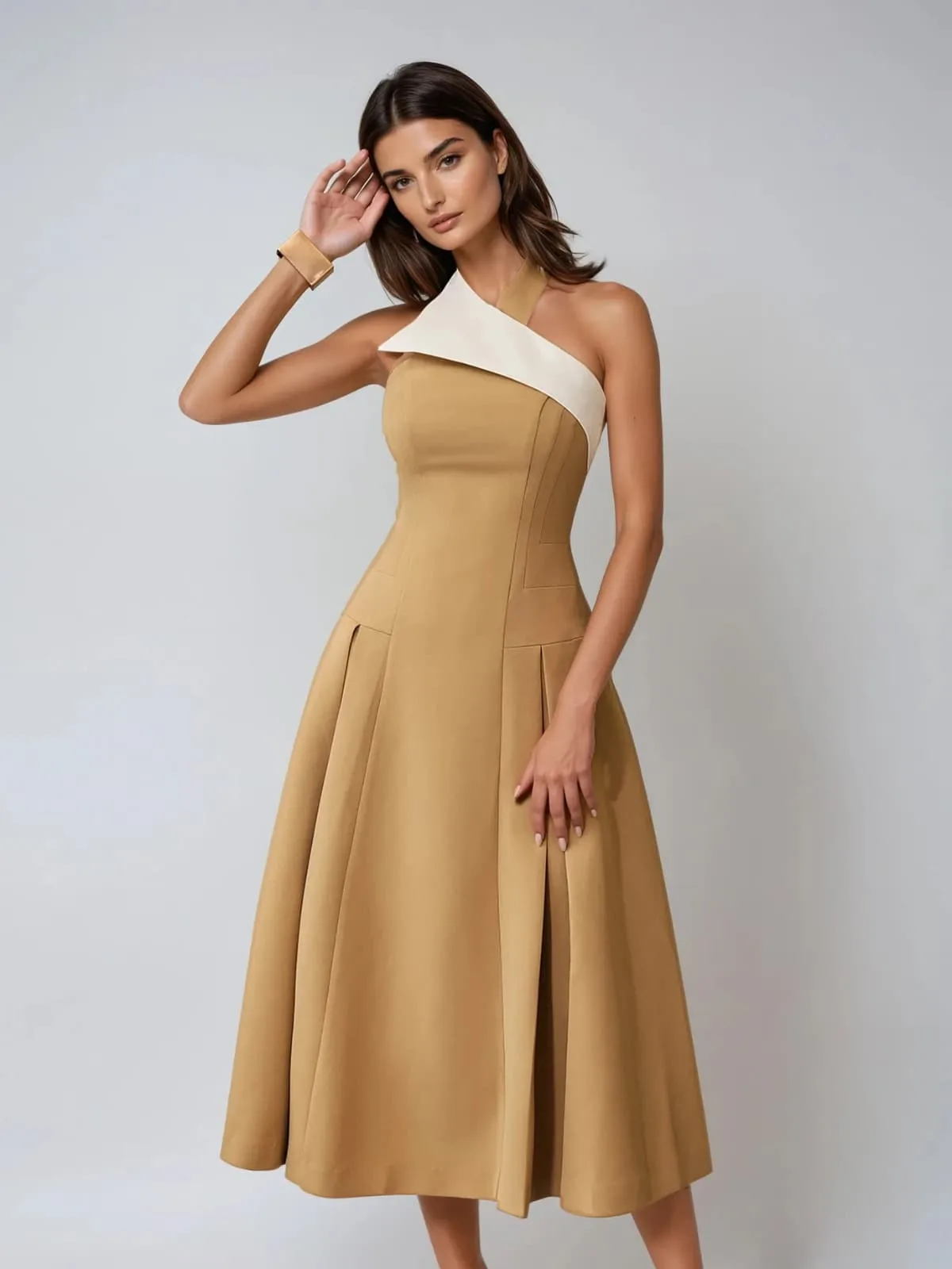 Fazrik Halterneck Midi Dress In Toast Tan sold by Mew Mews product image thumbnail 2