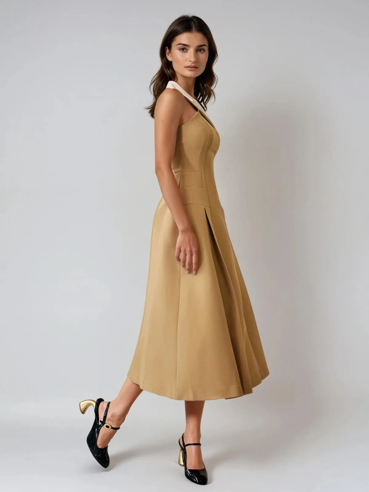 Fazrik Halterneck Midi Dress In Toast Tan sold by Mew Mews product image thumbnail 5