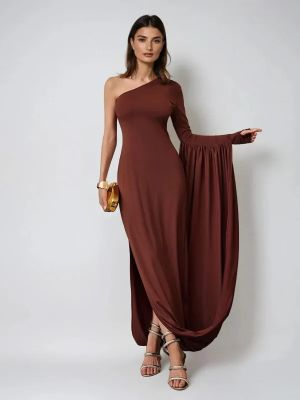 Felara One Shoulder Ruched Maxi Dress sold by Mew Mews