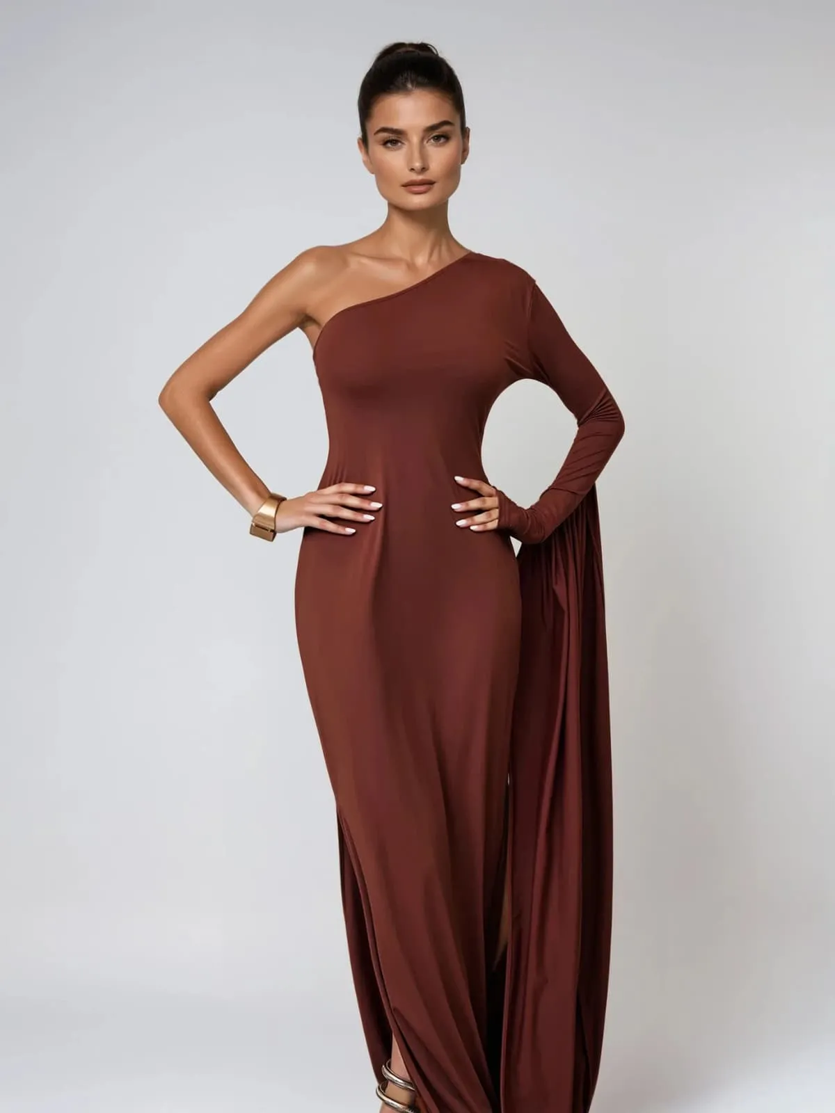 Felara One Shoulder Ruched Maxi Dress sold by Mew Mews product image thumbnail 3