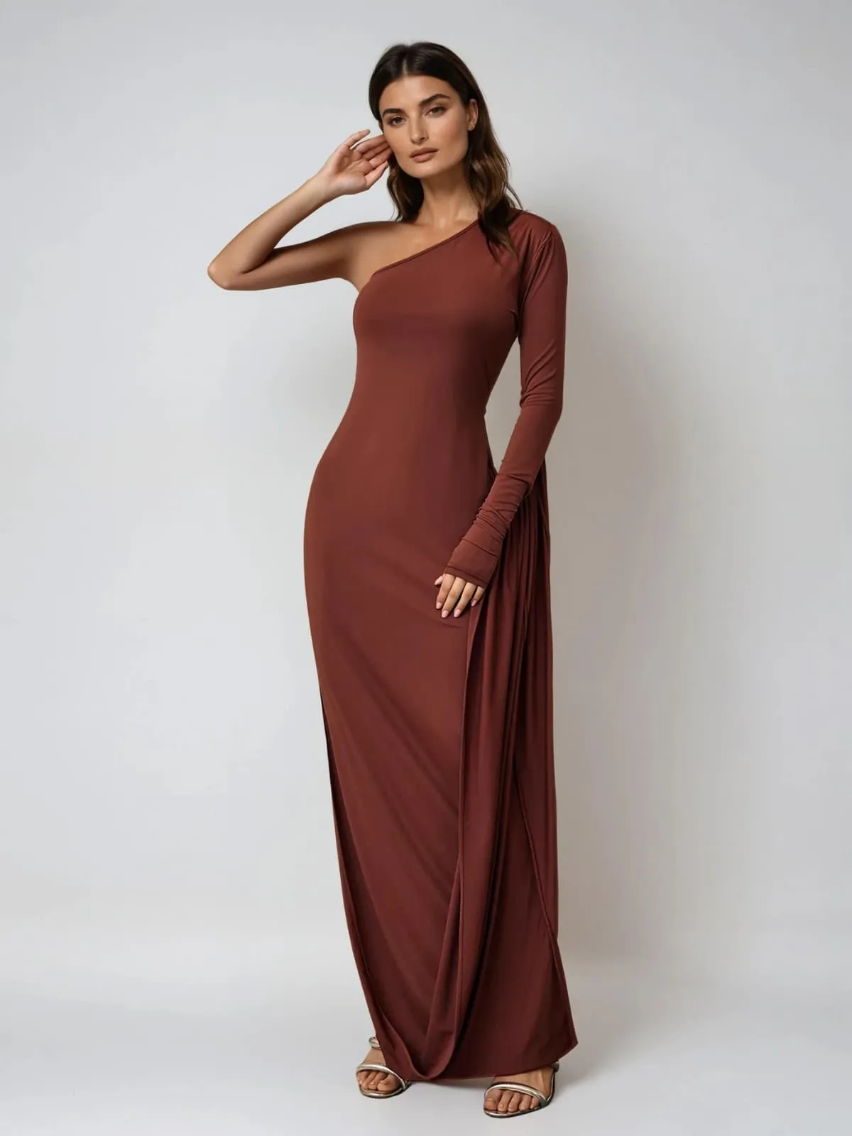 Felara One Shoulder Ruched Maxi Dress sold by Mew Mews product image thumbnail 4