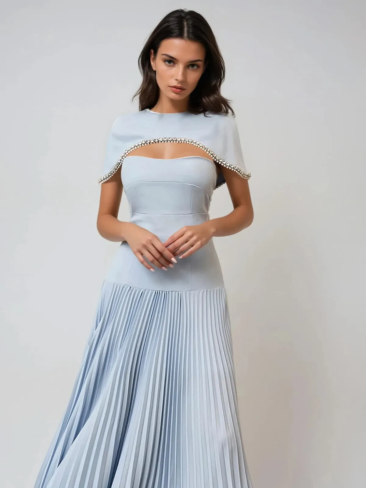 Gryiael Rhinestone Cape Pleat Maxi Dress sold by Mew Mews product image thumbnail 3