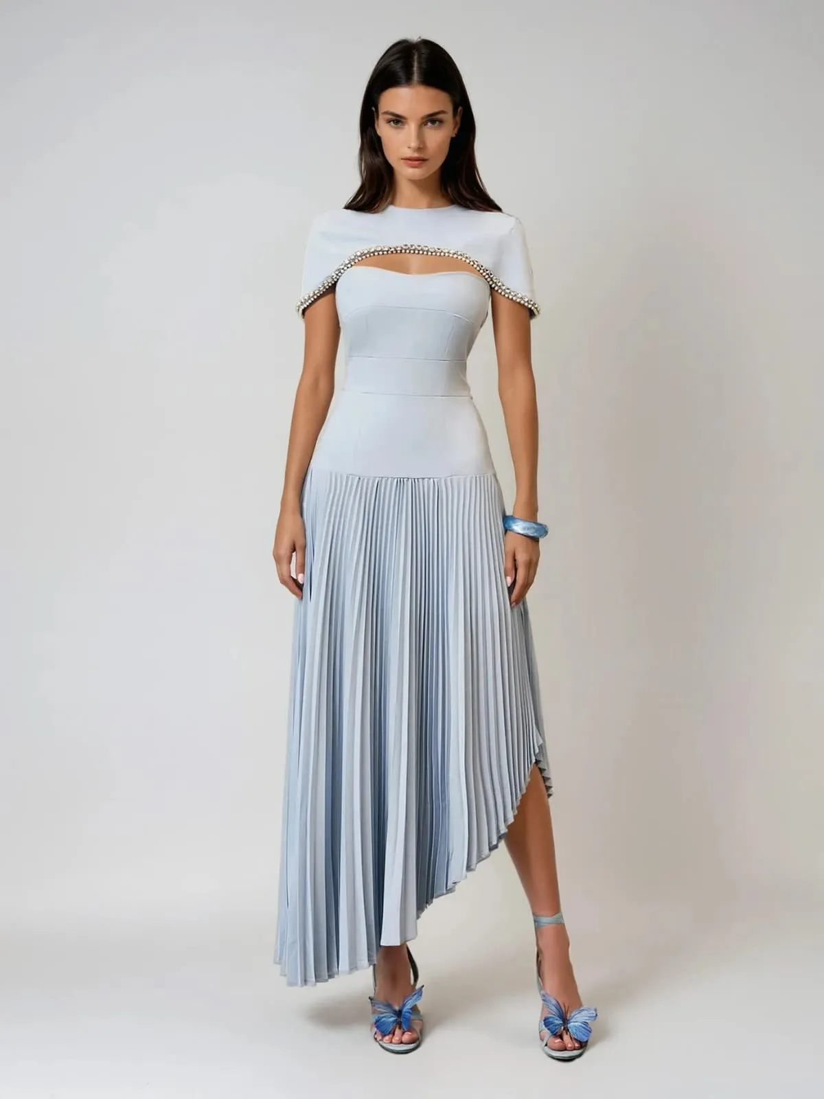 Gryiael Rhinestone Cape Pleat Maxi Dress sold by Mew Mews product image thumbnail 2