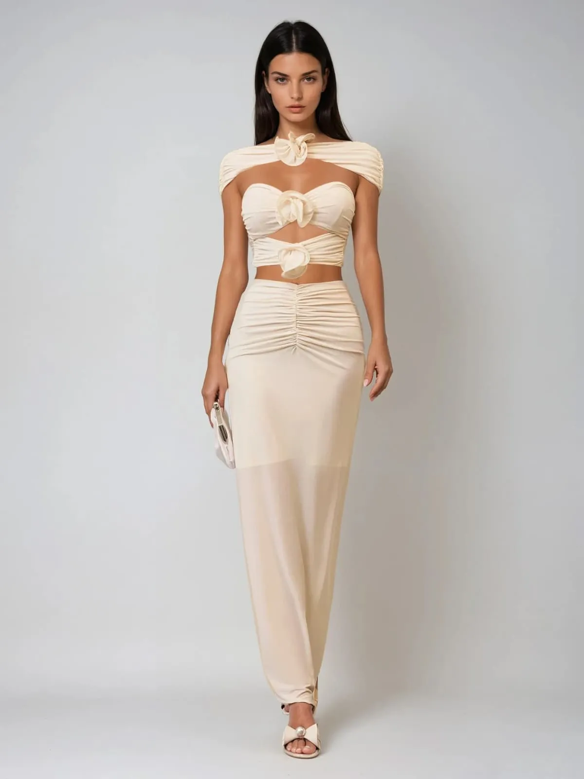 Ilvandis Flower Cutout Ruched Skirt Set sold by Mew Mews