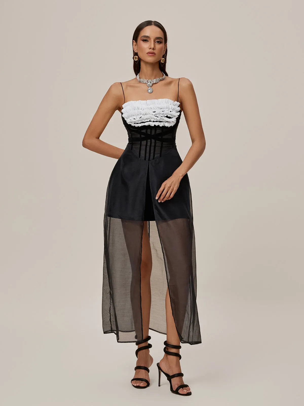 Onofre Spaghetti Mesh Split Maxi Dress sold by Mew Mews product image thumbnail 2