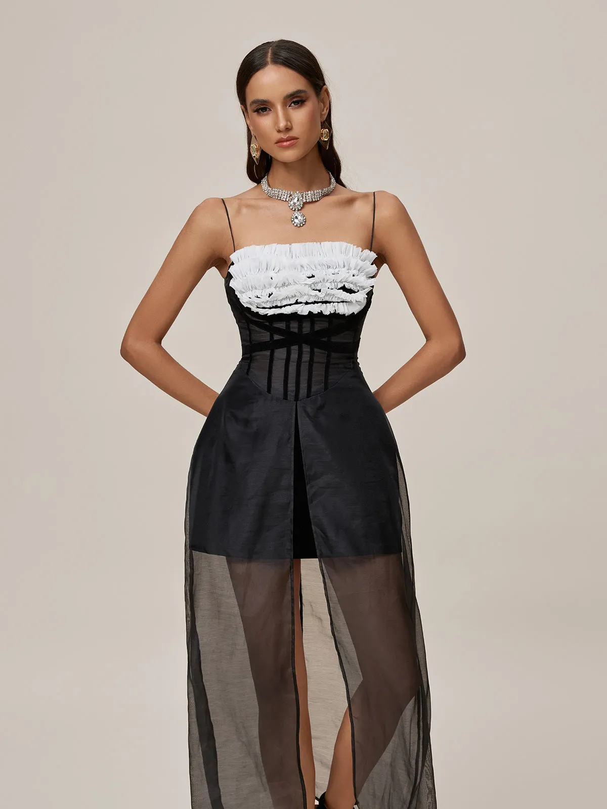 Onofre Spaghetti Mesh Split Maxi Dress sold by Mew Mews product image thumbnail 3