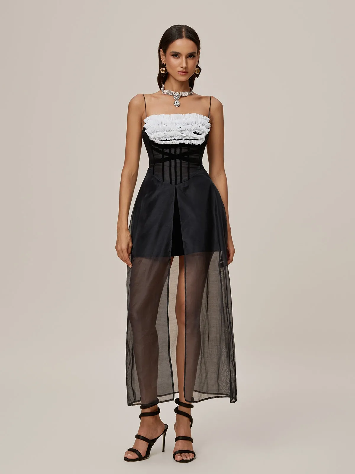 Onofre Spaghetti Mesh Split Maxi Dress sold by Mew Mews