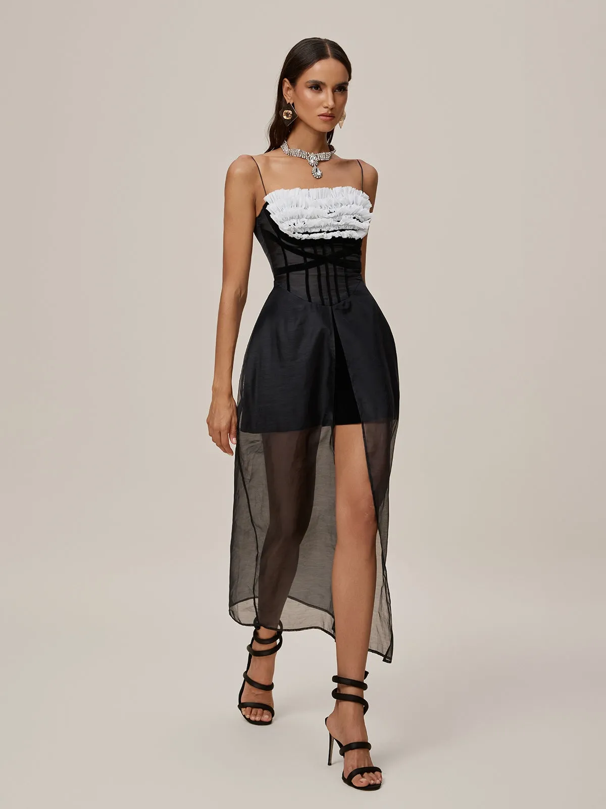 Onofre Spaghetti Mesh Split Maxi Dress sold by Mew Mews product image thumbnail 4