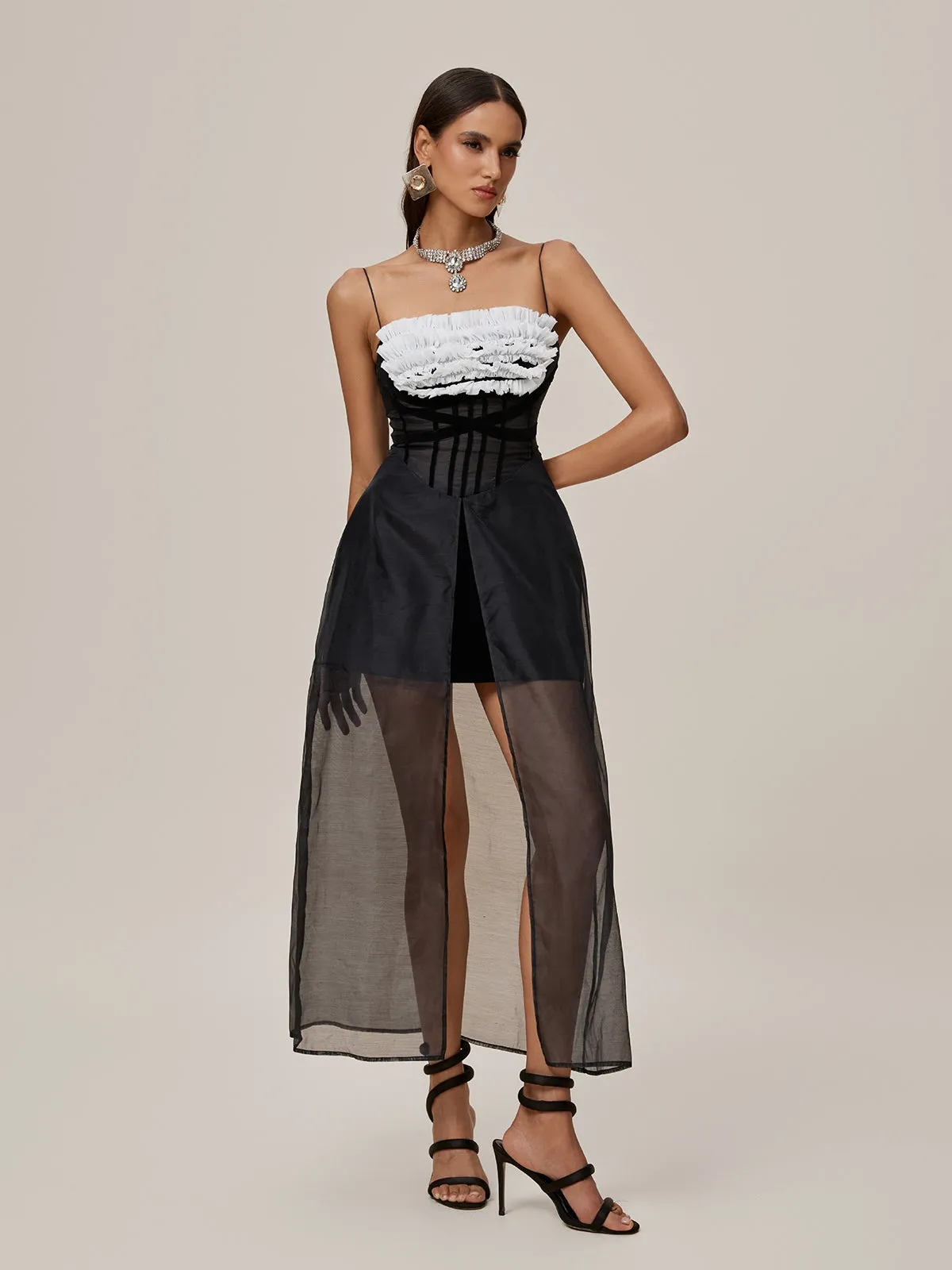 Onofre Spaghetti Mesh Split Maxi Dress sold by Mew Mews product image thumbnail 5