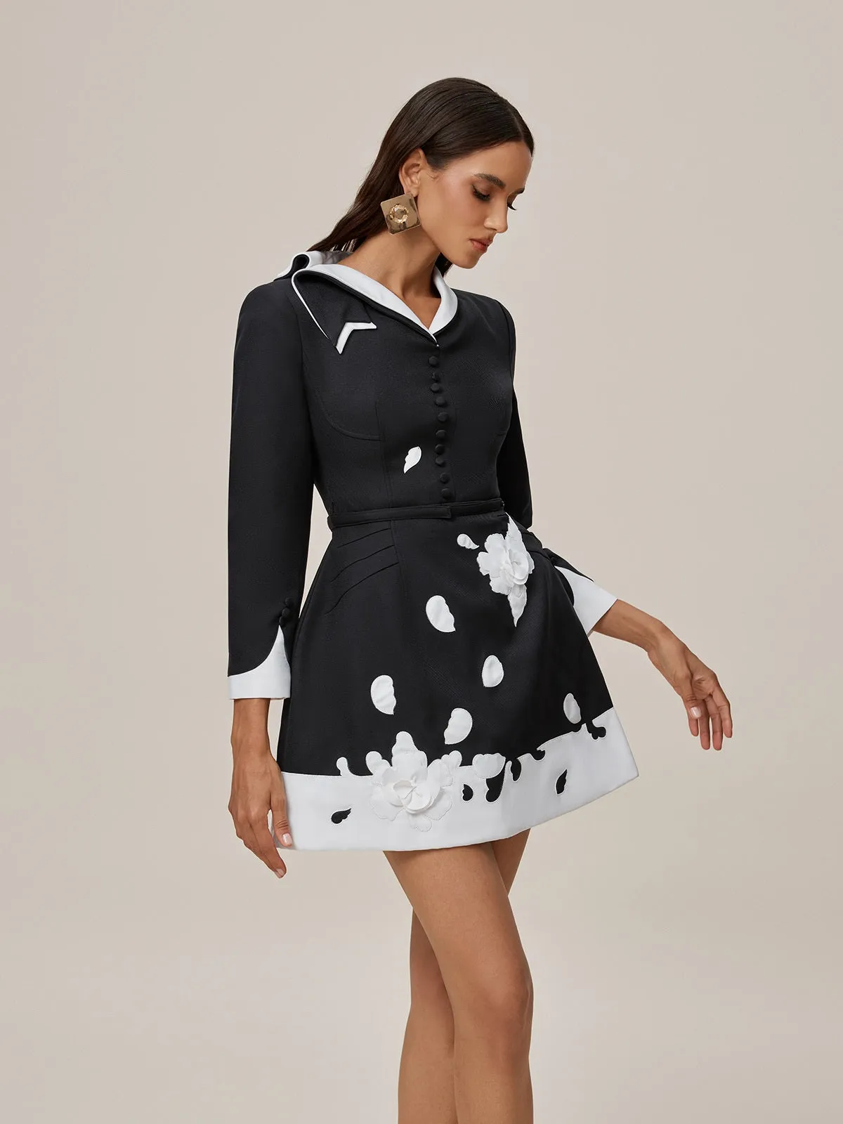 Fazra V Neck Embroidered Flower Mini Dress In Black sold by Mew Mews product image thumbnail 4