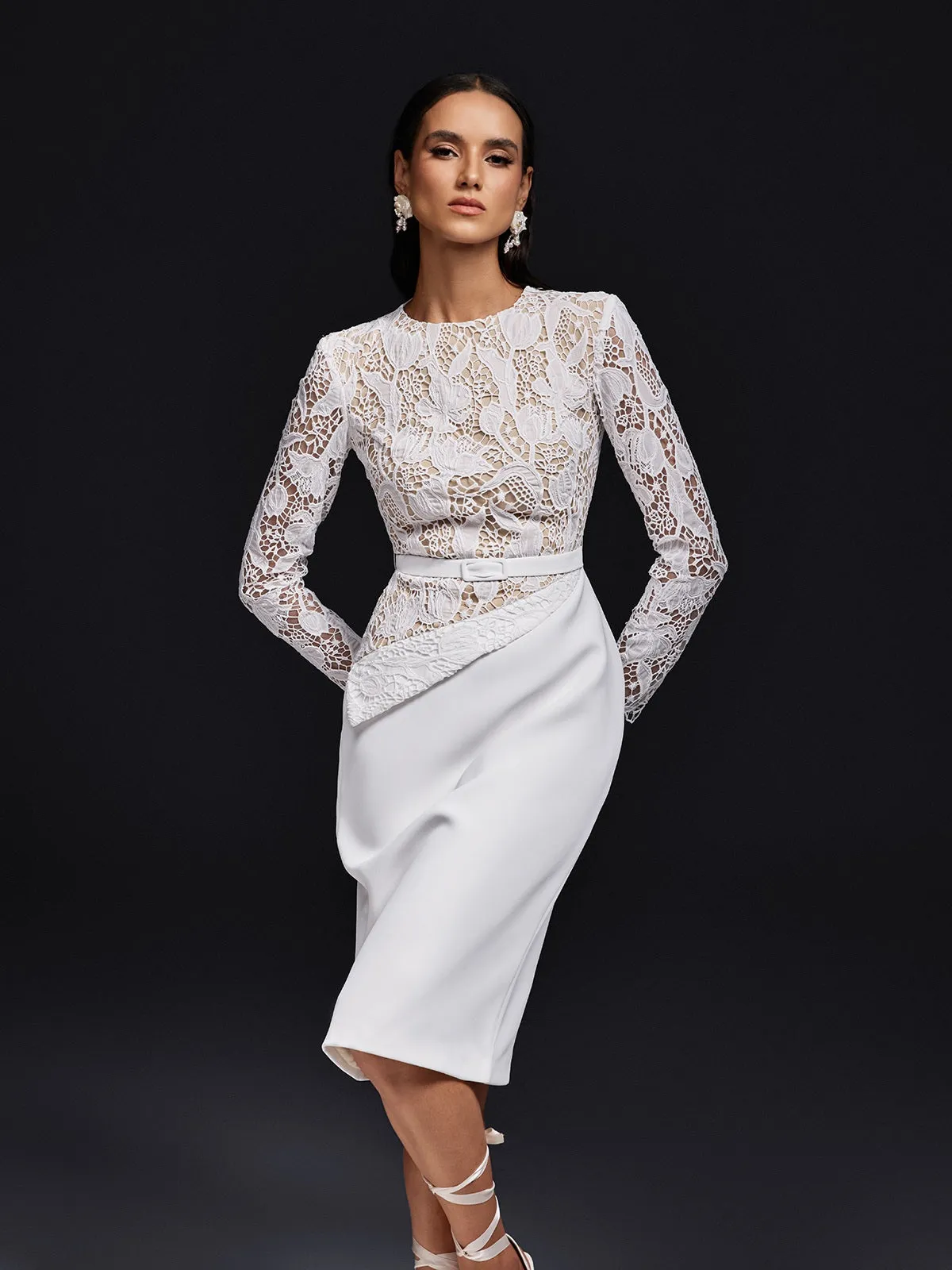 Ohnislav Long Sleeve Lace Midi Dress sold by Mew Mews