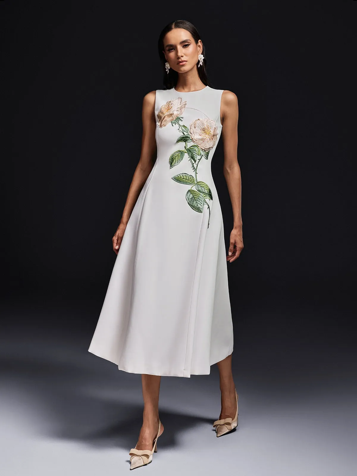 Ogima Sleeveless Flower Embroidered Midi Dress In White sold by Mew Mews product image thumbnail 2