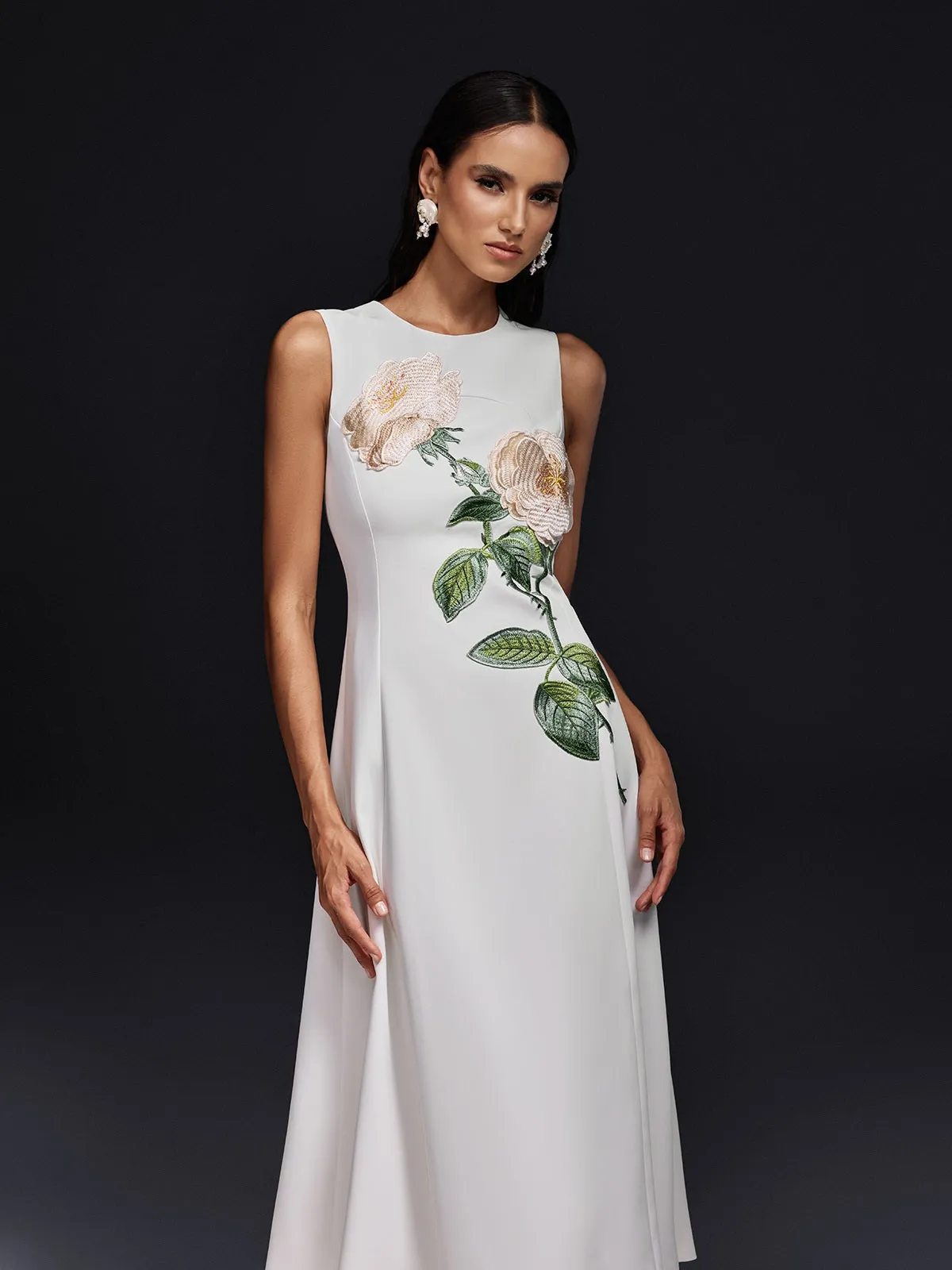 Ogima Sleeveless Flower Embroidered Midi Dress In White sold by Mew Mews product image thumbnail 3