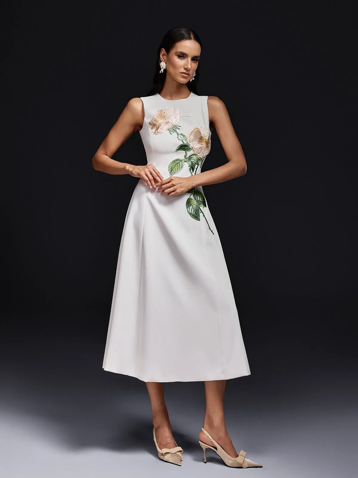 Ogima Sleeveless Flower Embroidered Midi Dress In White sold by Mew Mews product image thumbnail 5