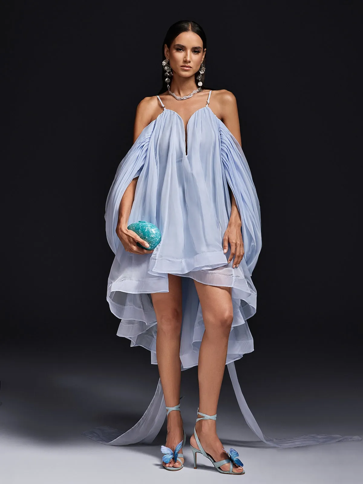 Omarosa Spaghetti Draped Ruffle Midi Dress sold by Mew Mews product image thumbnail 3