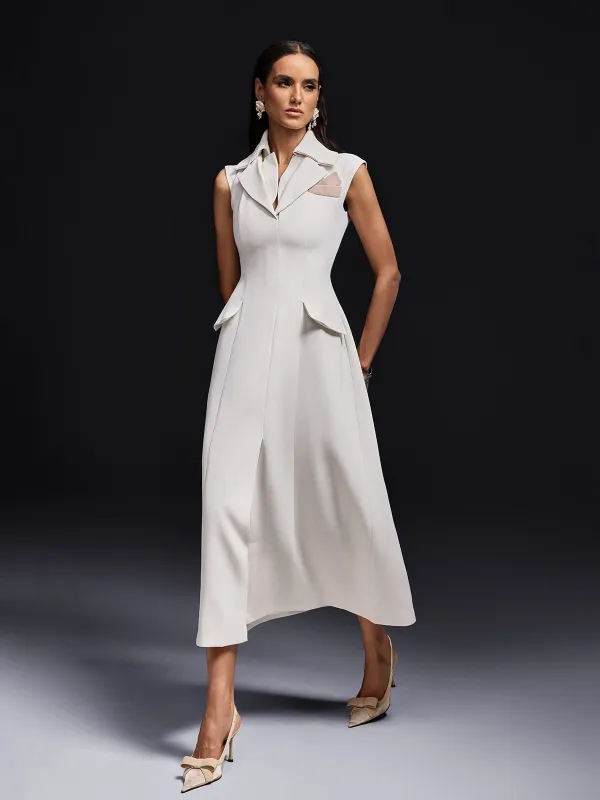 Ogden Folded Collar Split Midi Dress sold by Mew Mews