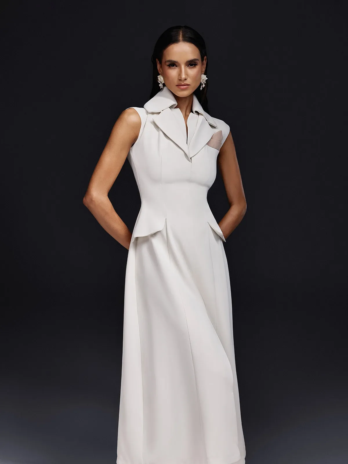 Ogden Folded Collar Split Midi Dress sold by Mew Mews product image thumbnail 3