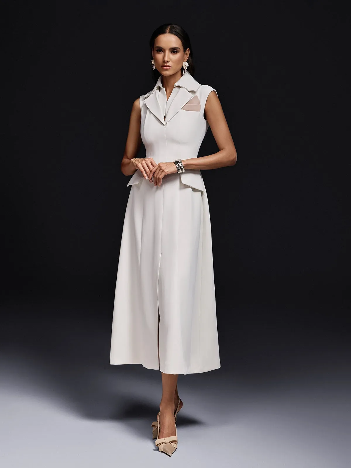 Ogden Folded Collar Split Midi Dress sold by Mew Mews product image thumbnail 4