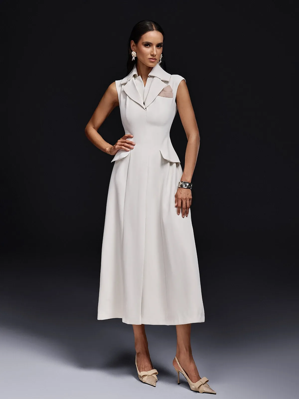 Ogden Folded Collar Split Midi Dress sold by Mew Mews product image thumbnail 5