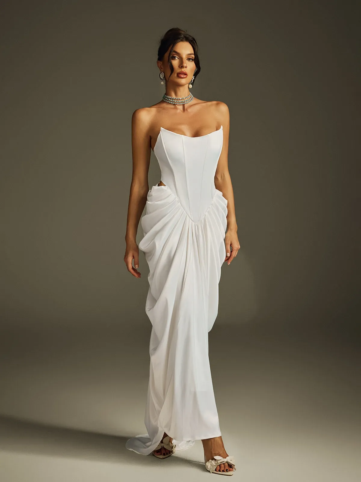 Hryon Strapless Corset Satin Maxi Dress sold by Mew Mews product image thumbnail 4