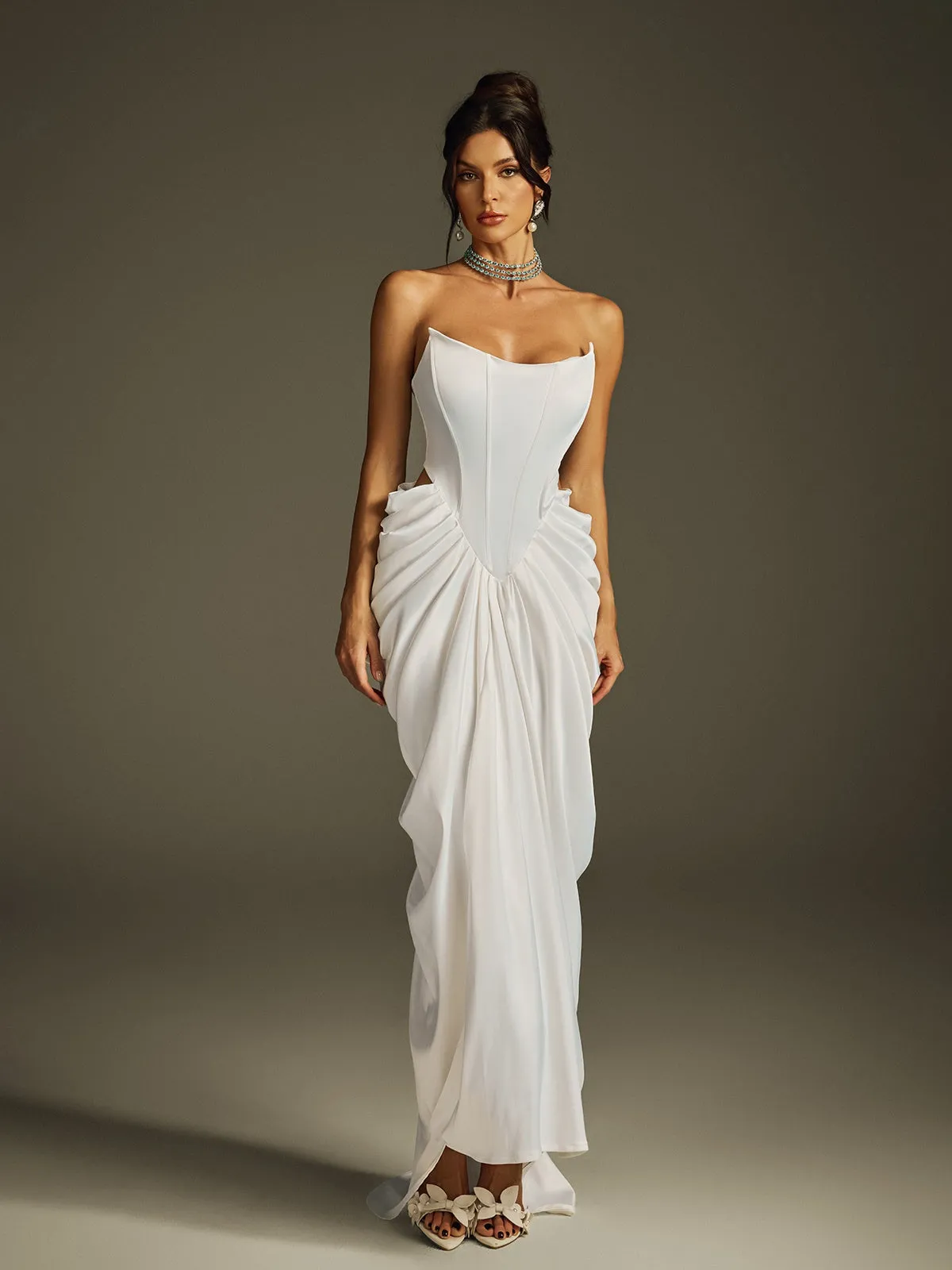 Hryon Strapless Corset Satin Maxi Dress sold by Mew Mews product image thumbnail 3