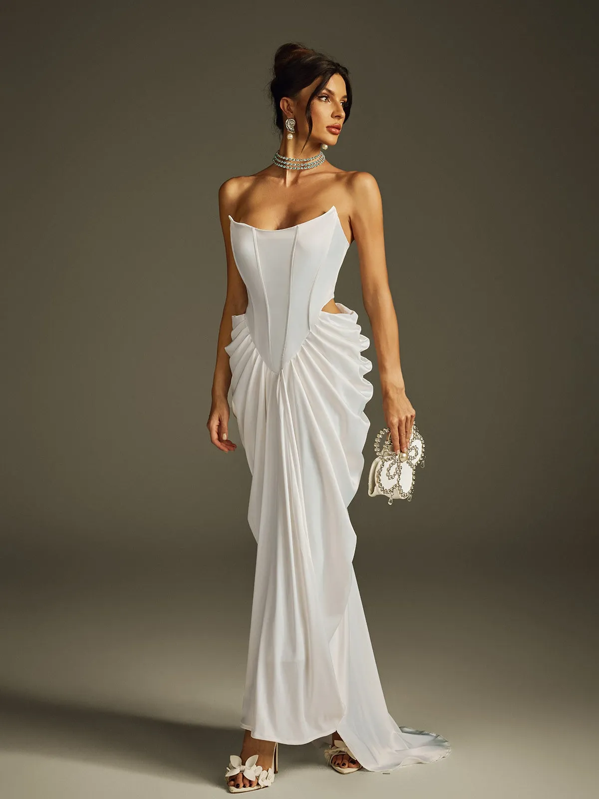 Hryon Strapless Corset Satin Maxi Dress sold by Mew Mews product image thumbnail 5