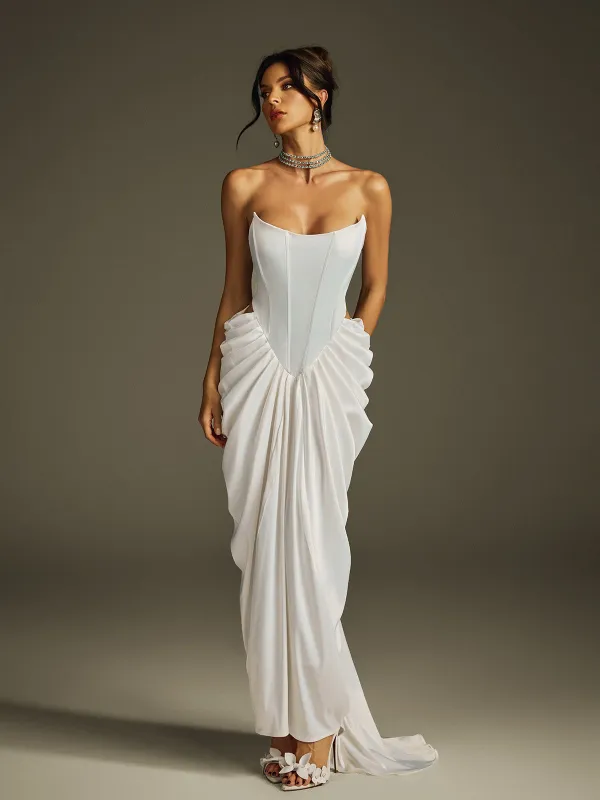 Hryon Strapless Corset Satin Maxi Dress made by Mew Mews