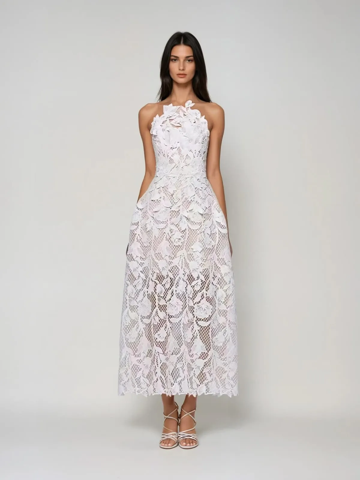 Odina Sleeveless Embroidered Midi Dress sold by Mew Mews