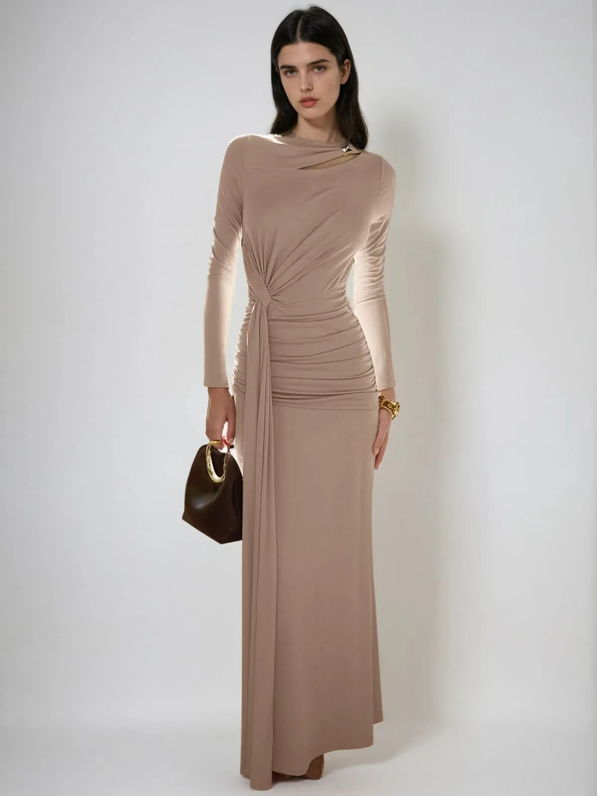 Nelara Ruched Draped Maxi Dress sold by Mew Mews product image thumbnail 2