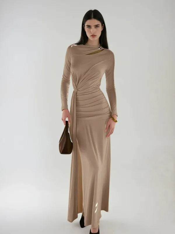 Nelara Ruched Draped Maxi Dress sold by Mew Mews