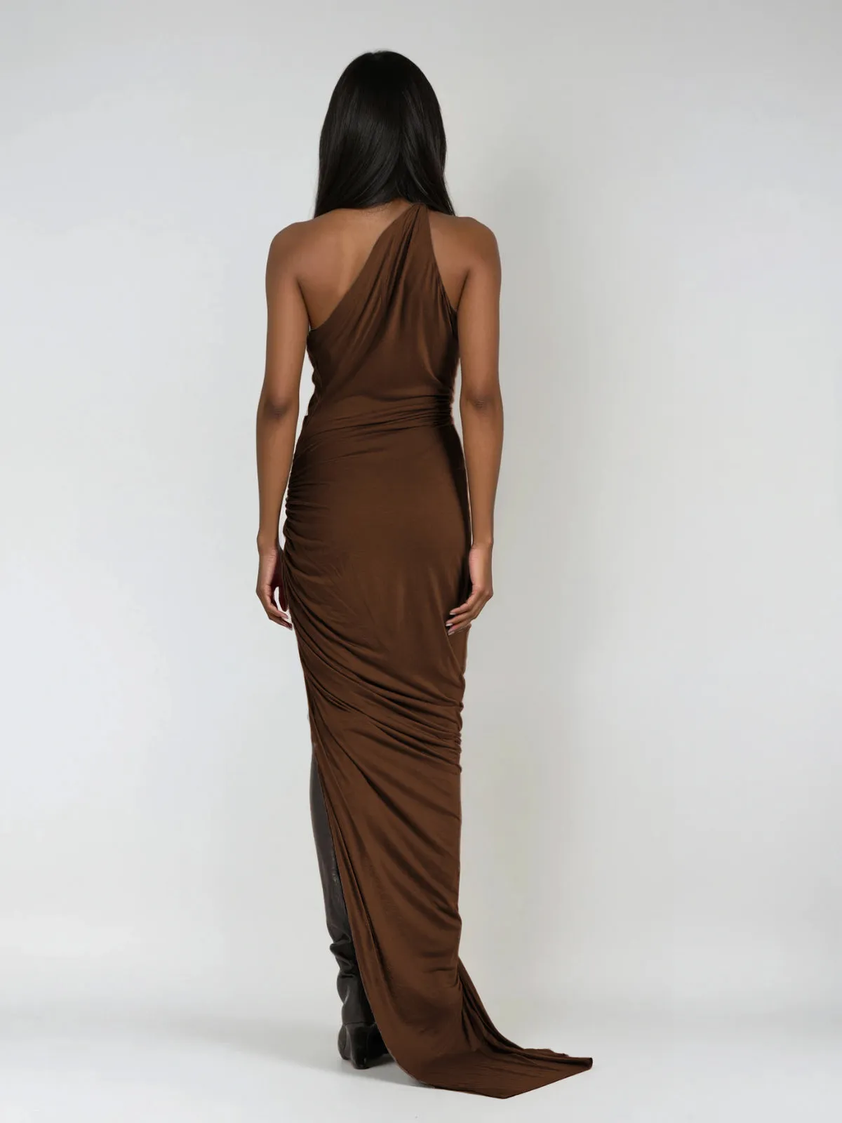Feyren One Shoulder Split Maxi Dress In Brown sold by Mew Mews product image thumbnail 2