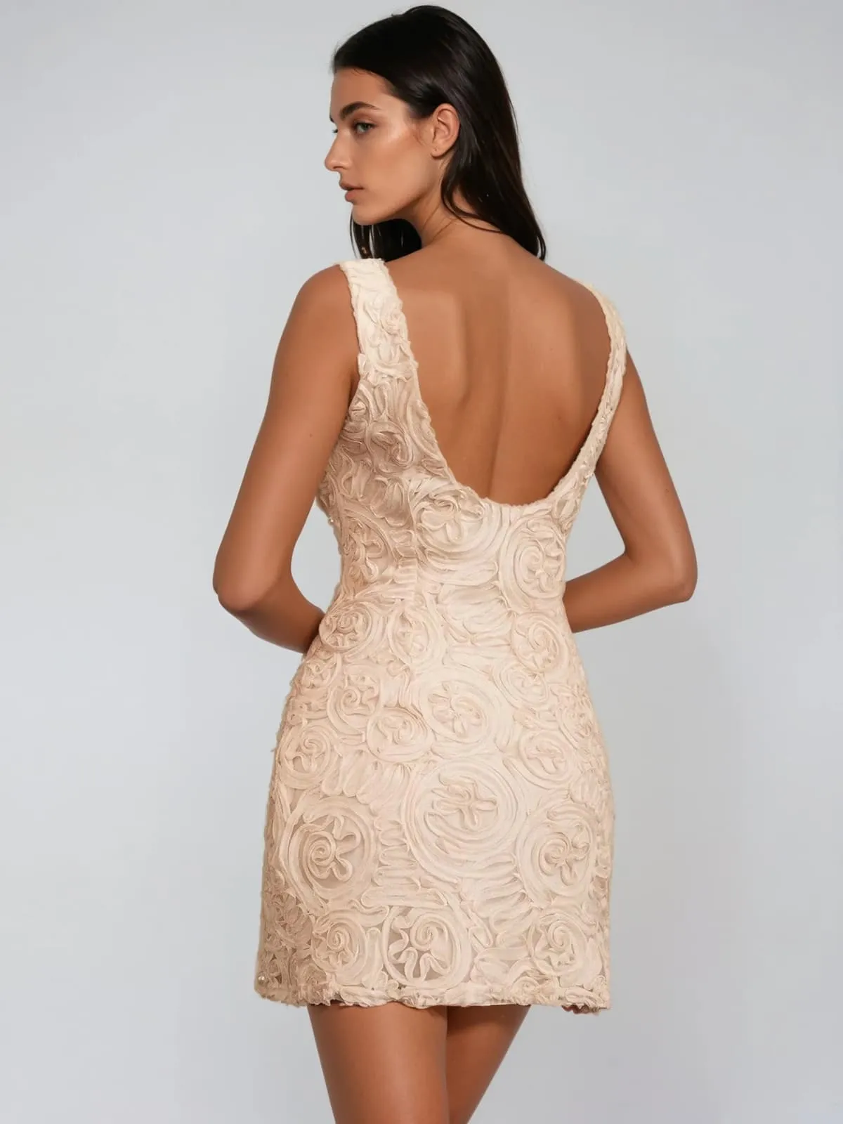 Ozcollo Plunge Neck Floral Pearl Mini Dress sold by Mew Mews product image thumbnail 3