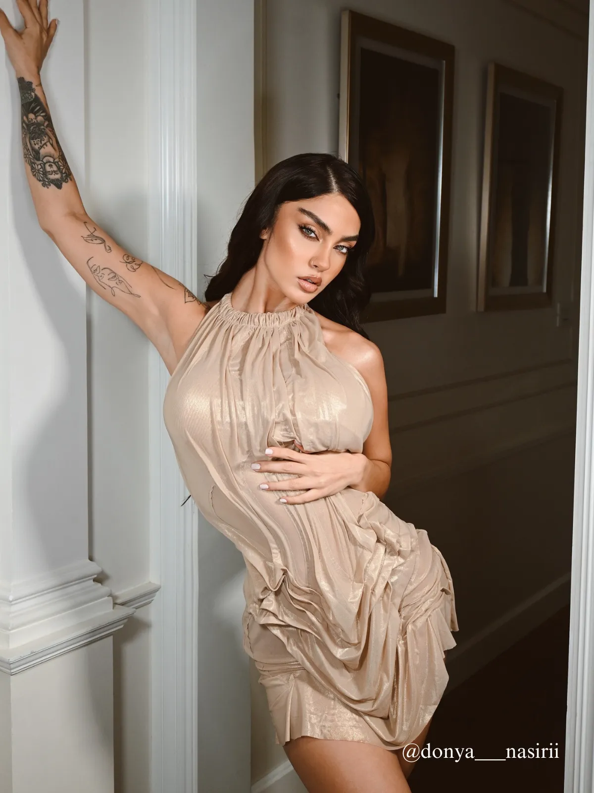 Alinka Halterneck Ruched Mini Dress In Gold sold by Mew Mews product image thumbnail 4