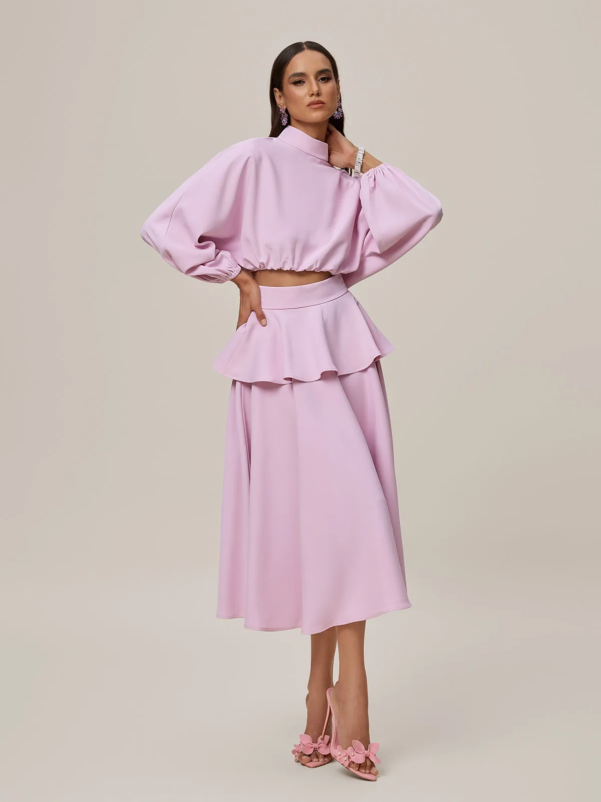 Orella High Neck Ruffle Skirt Set sold by Mew Mews