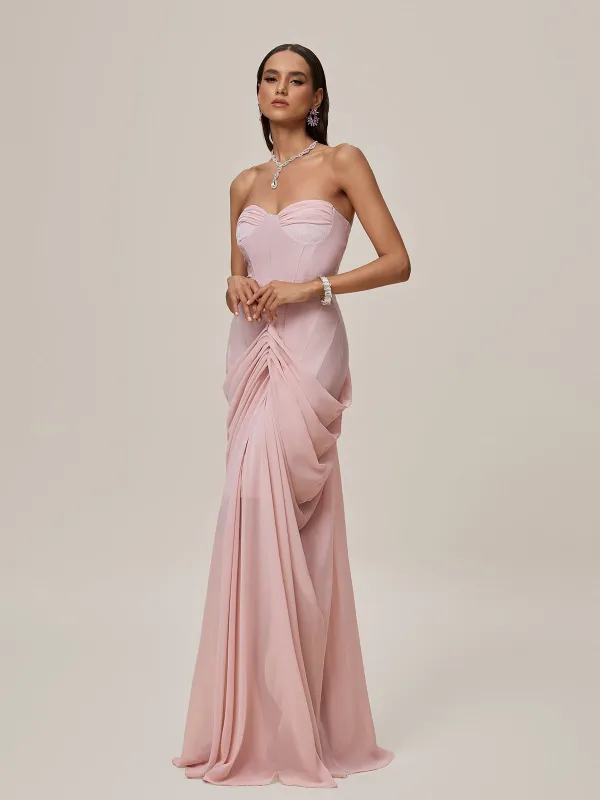 Ordell Strapless Ruched Mesh Maxi Dress sold by Mew Mews