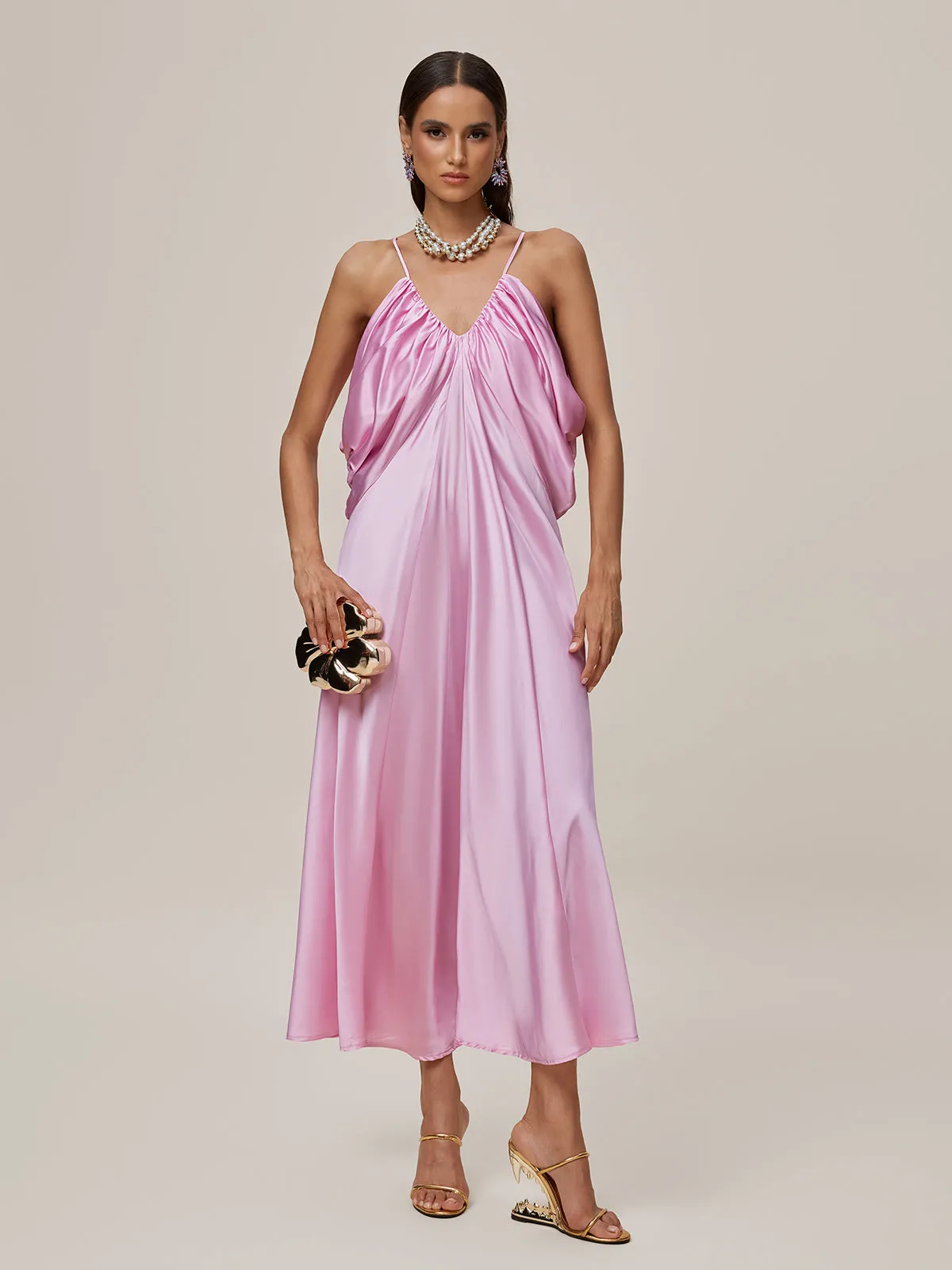 Oralia Spaghetti Draped Maxi Dress sold by Mew Mews