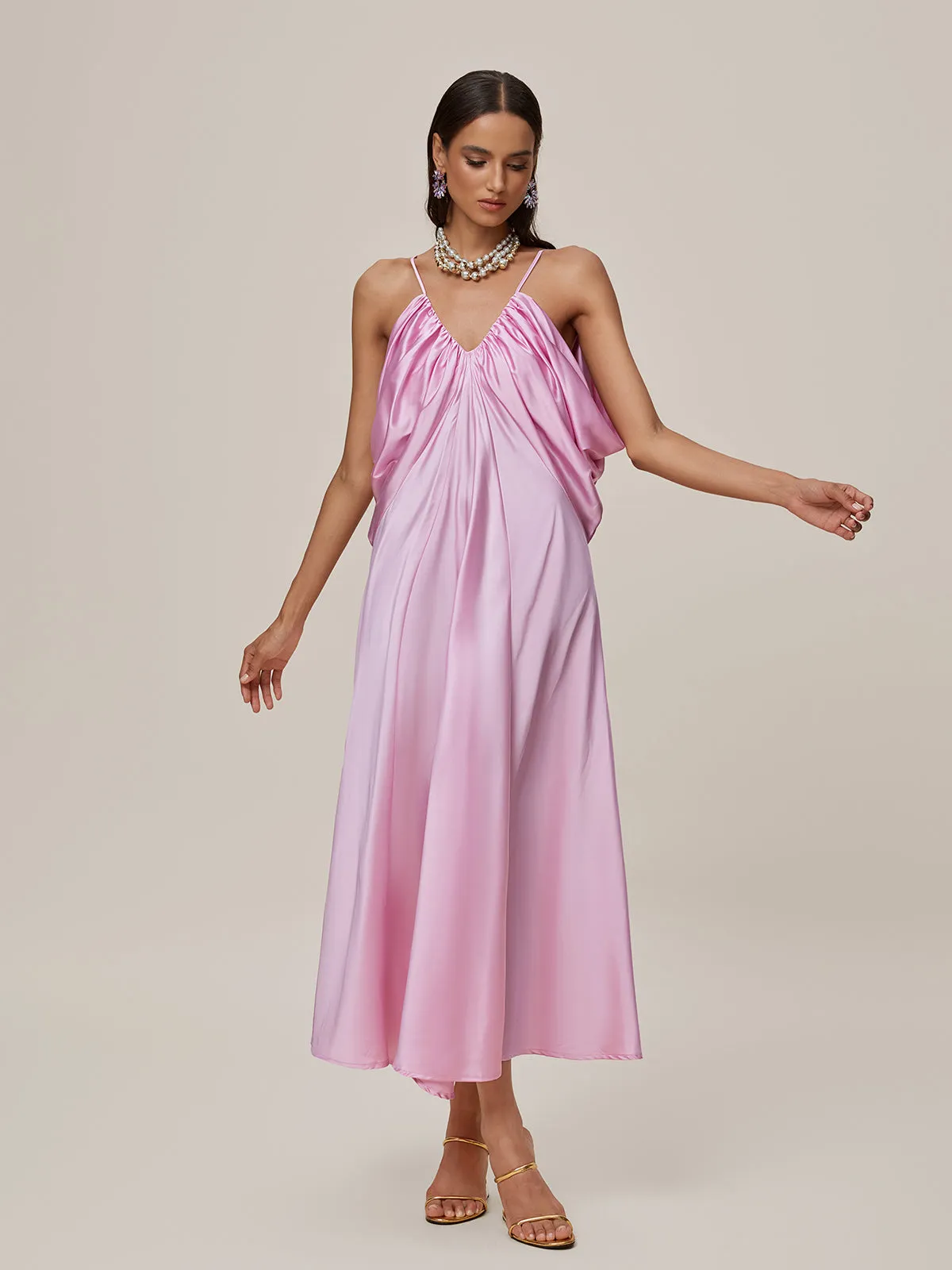 Oralia Spaghetti Draped Maxi Dress sold by Mew Mews product image thumbnail 4