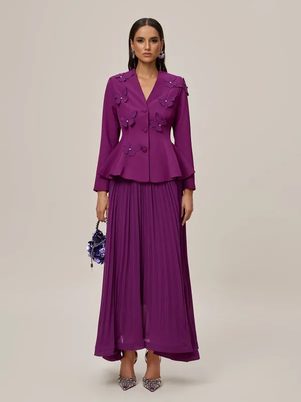 Oraefo V Neck Butterfly Pleated Skirt Set sold by Mew Mews