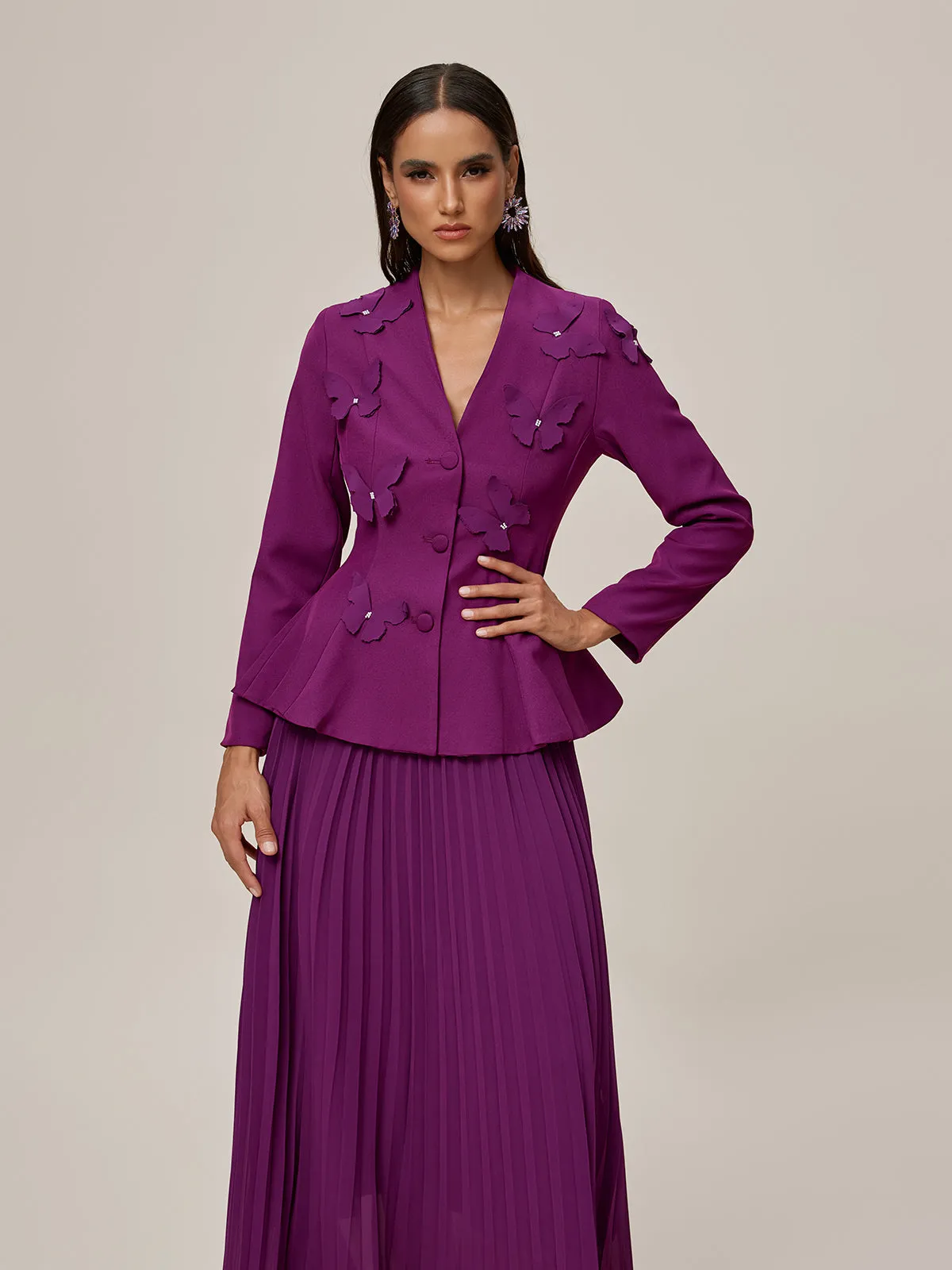 Oraefo V Neck Butterfly Pleated Skirt Set sold by Mew Mews product image thumbnail 5