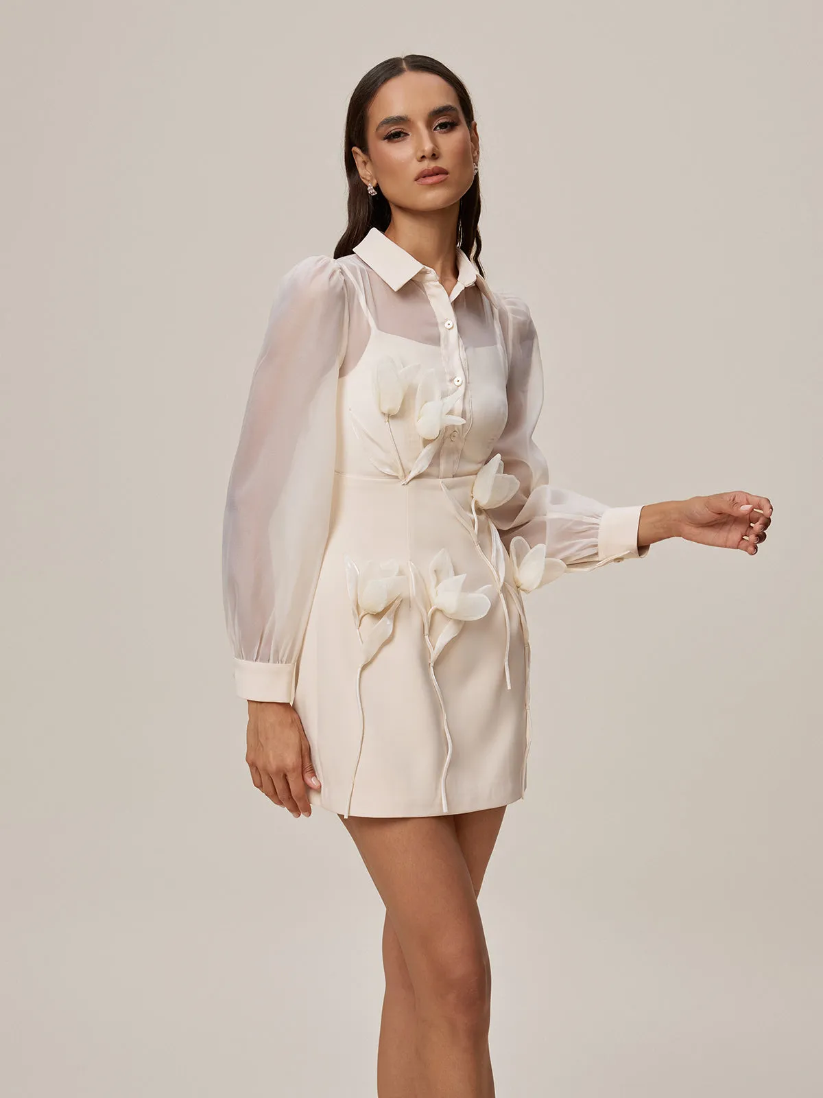 Orabella Folded Collar Flower Mini Dress sold by Mew Mews product image thumbnail 4