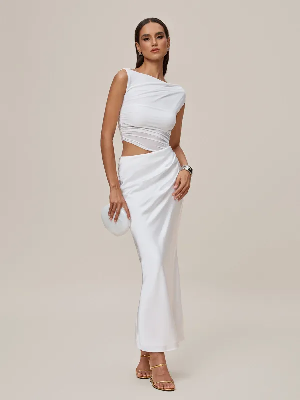 Oprah Sleeveless Cutout Ruched Maxi Dress sold by Mew Mews