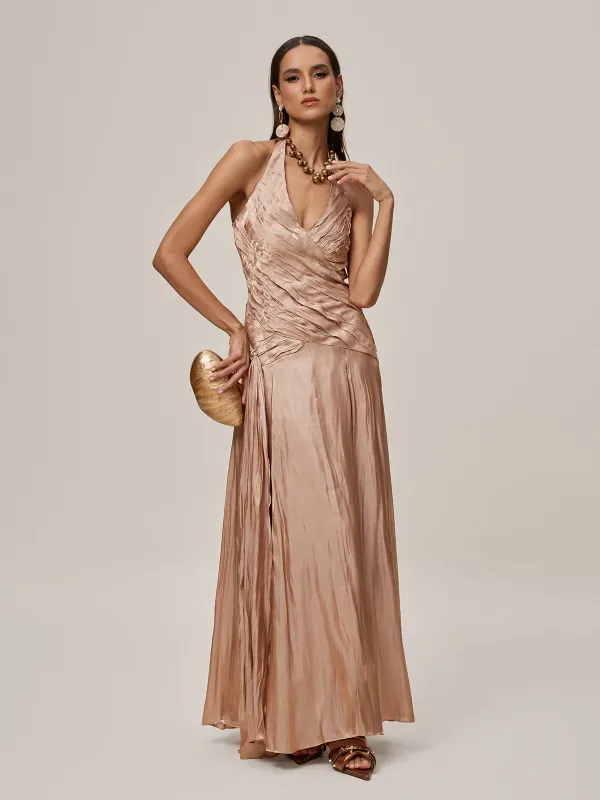 Ophrah Halterneck Ruched Draped Maxi Dress sold by Mew Mews