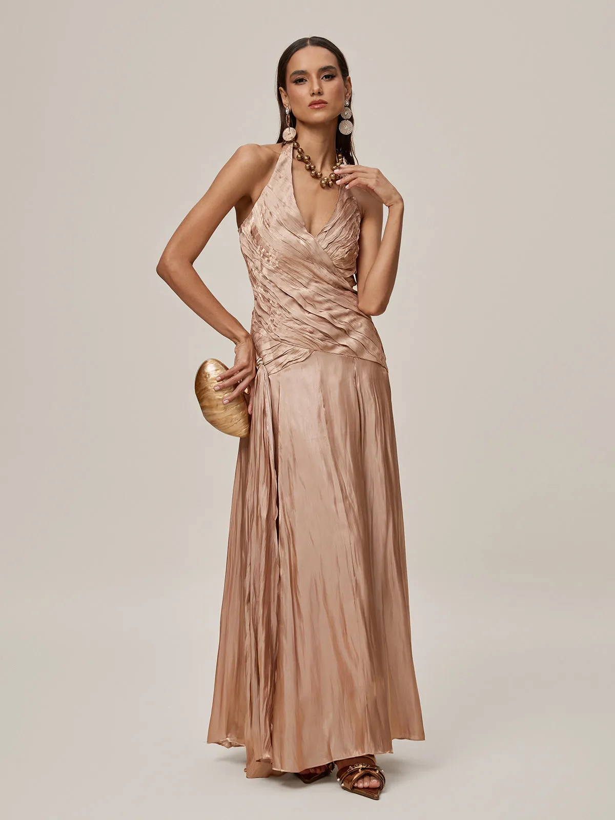 Ophrah Halterneck Ruched Draped Maxi Dress sold by Mew Mews