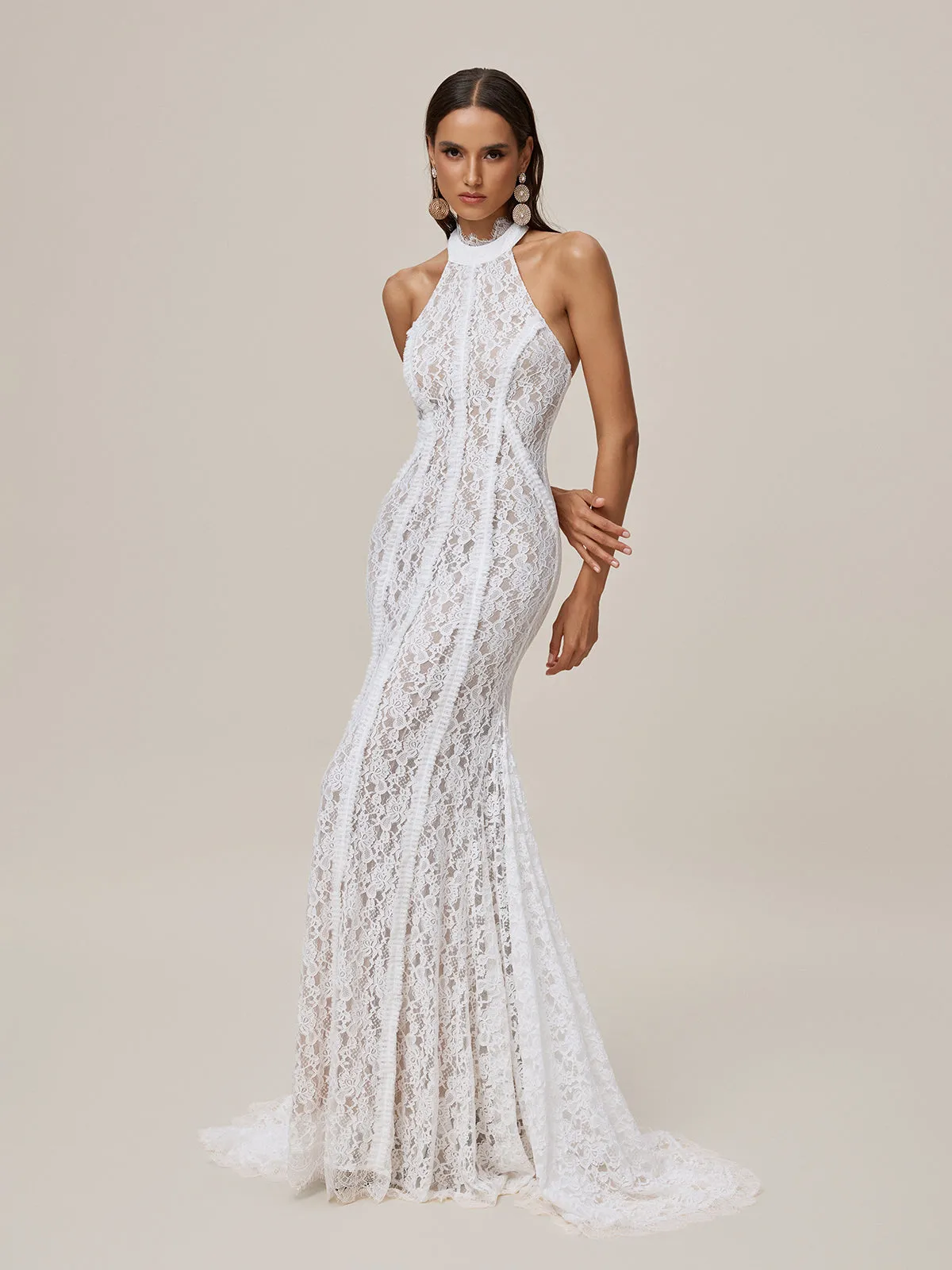 Oorjita Halterneck Lace Maxi Dress sold by Mew Mews
