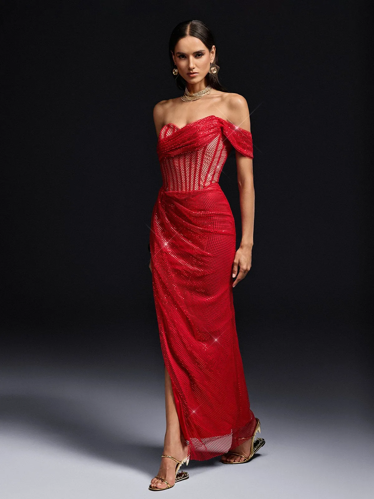 Olesia One Shoulder Rhinestone Maxi Dress sold by Mew Mews product image thumbnail 2