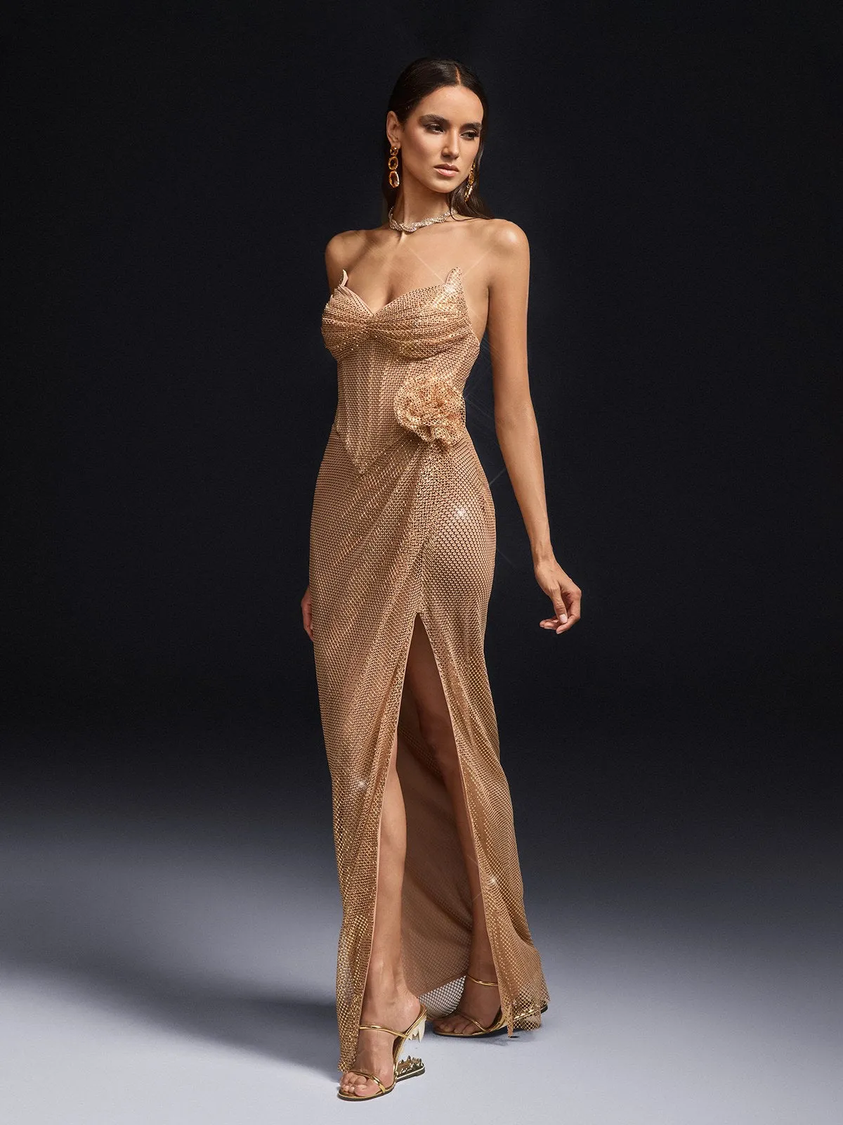 Olencia Strapless Rhinestone Flower Maxi Dress sold by Mew Mews product image thumbnail 4