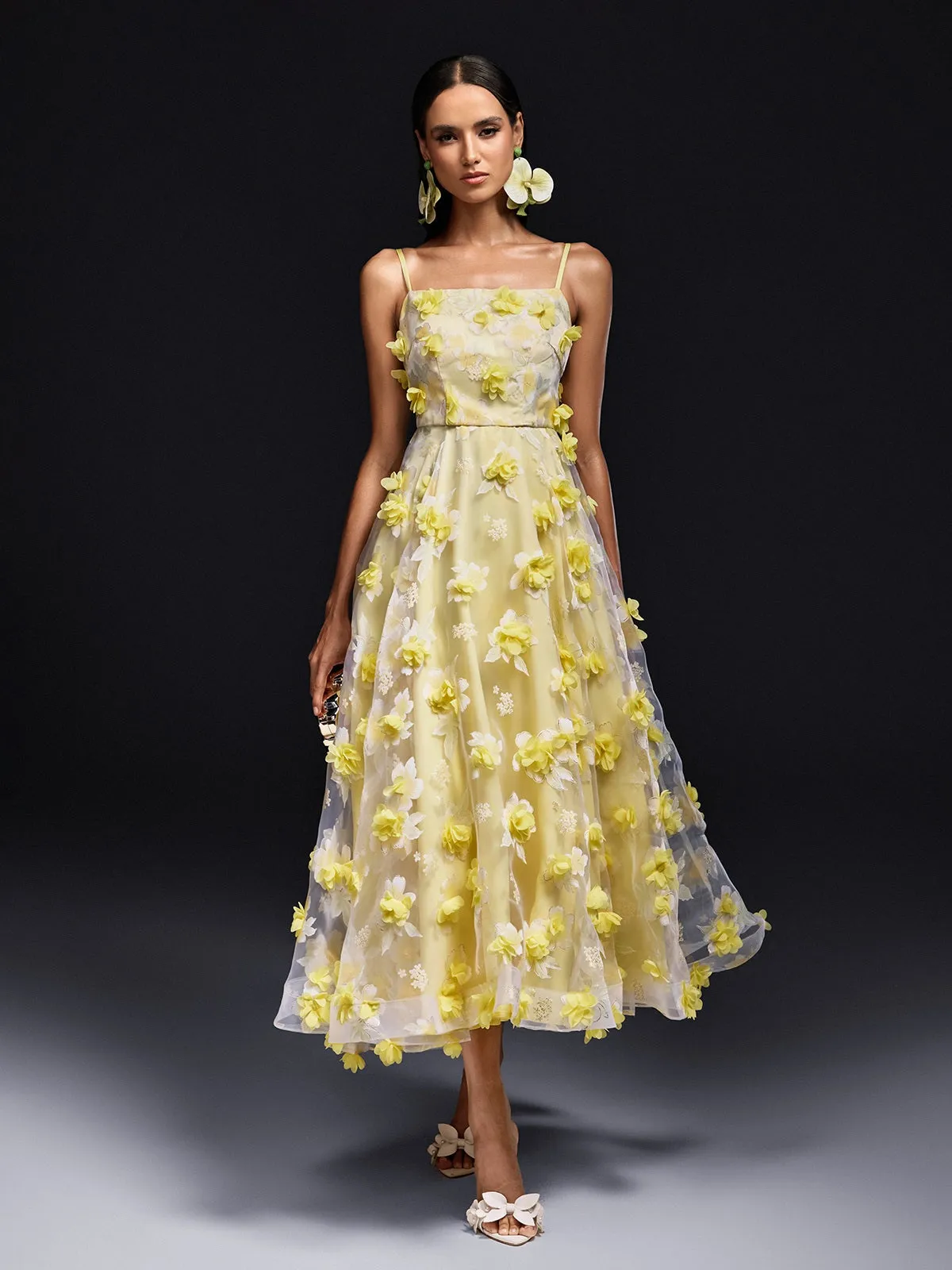 Olathe Spaghetti Flower Midi Dress sold by Mew Mews