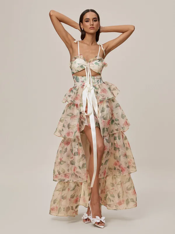 Nalima Floral Printed Skirt Set In Apricot sold by Mew Mews