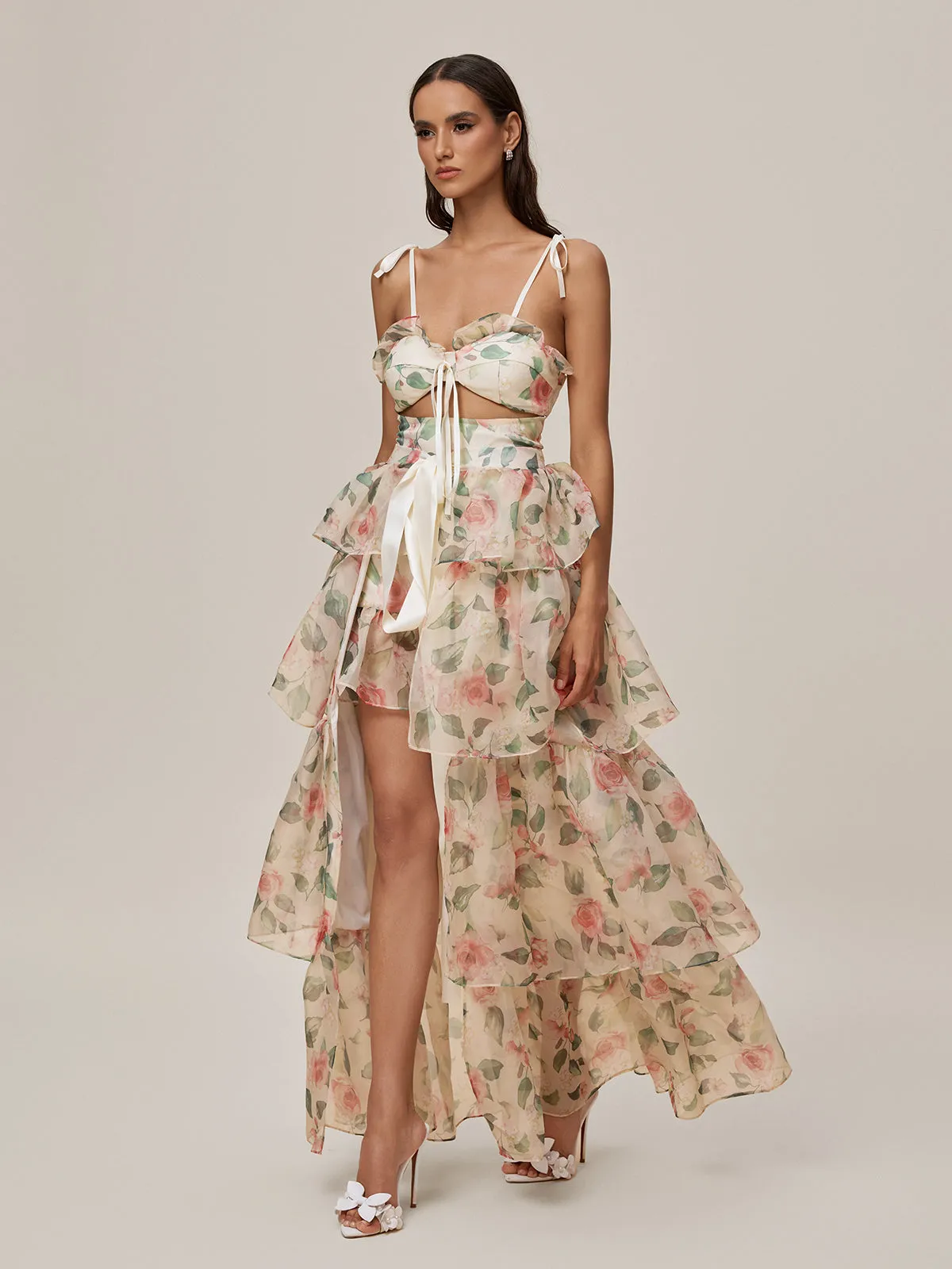 Nalima Floral Printed Skirt Set In Apricot sold by Mew Mews product image thumbnail 2